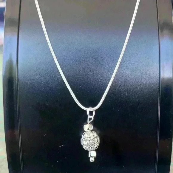 Silver Necklace with Rhinestone Charm - Picture 1 of 3